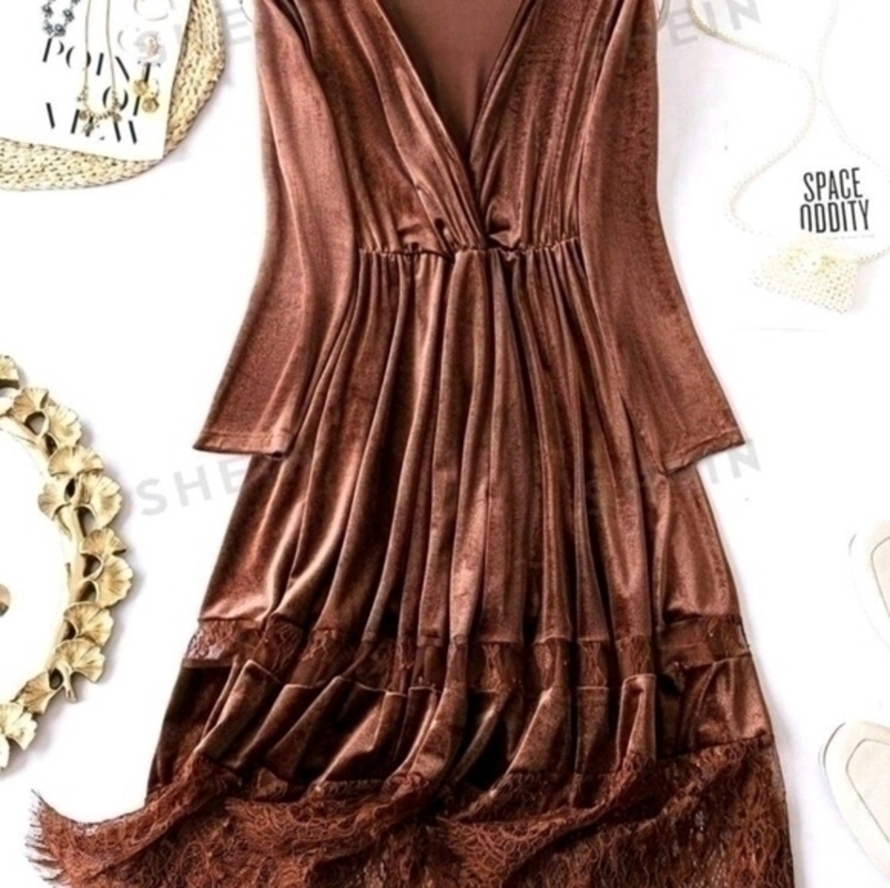 SHEIN CURVE LACE TRIM VELVET DRESS SZ 0X
